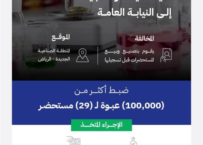 "الغذاء والدواء" : غرامة بأكثر من 1,4 مليون ريال لمصنع مستحضرات صيدلانية وإحالته للنيابة العامة